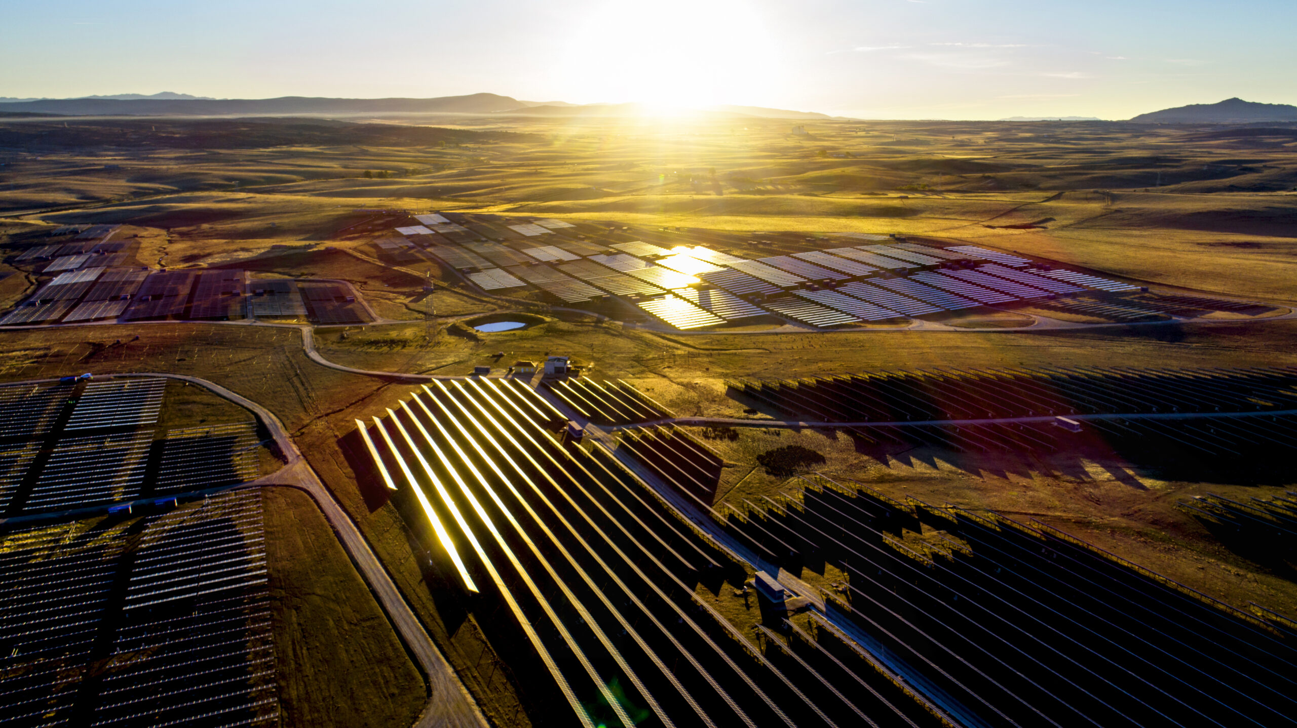 Aerial view of FRV solar power plant near Madrid.